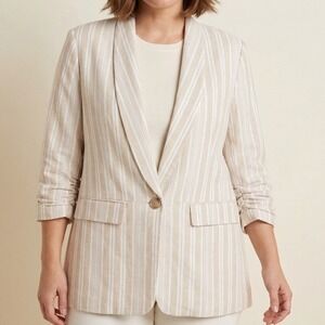 NWT Ellen Tracy Linen Blend Blazer Size S Neutral Lightweight Single Button